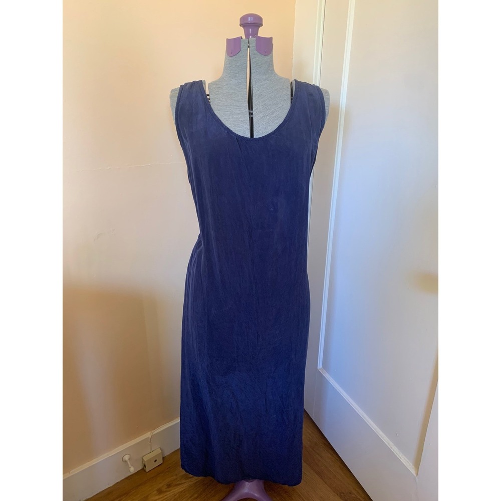 Vintage Blue Silk Sleeveless Maxi Dress with Back Tie and Side Slits